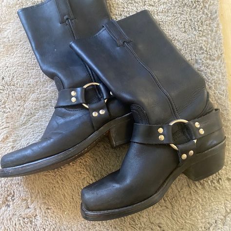 Frye Harness Boots Frye Harness Boots Outfit, Thrifting Manifestation, Frye Harness Boots, White Whale, Harness Boots, Frye Boots, Leather Harness, Hot Shoes, Frye Shoes