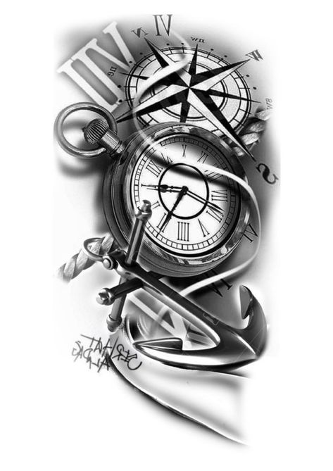 Compas Tattoo Designs, Compass And Clock Tattoo Ideas, Clock Compass Tattoo, Clock Tattoo Design Men, Clock And Compass Tattoo, Clock Face Tattoo, Compas Tattoo, Compass And Map Tattoo, Clock Tattoos