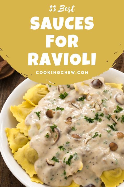 Ravioli And Cream Sauce, Sauces For Ravioli, Sauce For Mushroom Ravioli, Spinach Ravioli Recipe, Mushroom Ravioli Sauce, Amazing Sauces, Zucchini Pasta Sauce, Pumpkin Alfredo Sauce, Best Sauces