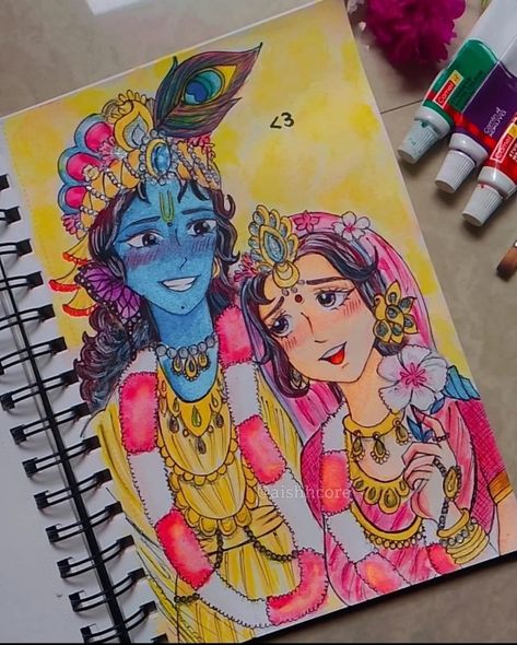 Watercolor painting of radha krishna krishna aesthetics Radhakrishna Anime, Pot Drawing, Disney Pop Art, Markers Drawing, Krishna Drawing, Boho Art Drawings, Comic Tutorial, Art Markers, Mandala Art Therapy