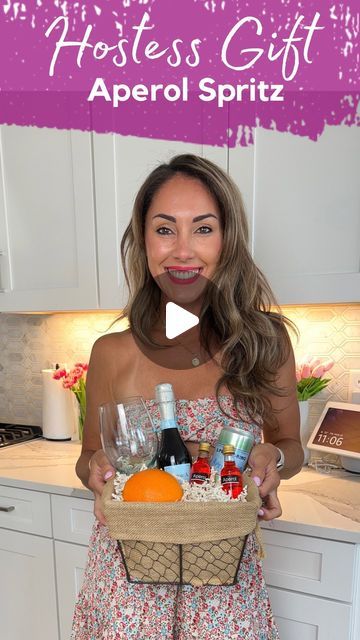 Aleka Shunk on Instagram: "🍾🎁Most of us bring a bottle of wine as a thank you for hosting gift but this basket costs the SAME! . Why would we not just put a little extra effort to show the hostess how much we appreciate their time and effort? . 🎁Gifting Tips: Stock up on cheap containers from the dollar store or targets $5 section and crinkle paper so you’re prepared for last minute gatherings! . You can do the same for other drinks! . Candles and gourmet chocolates are another popular gifting choice! . Flowers are always appreciated but make sure to put them in a VASE!! Don’t make the hostess stop what they’re doing to do this. . A dessert with a bow on top is also appreciated! . Do you guys want MORE gifting ideas?? . Let me know below! . And make sure to follow for more tips for host Champagne Gift Basket Ideas Diy, Prosecco Gift Ideas, Drink Basket Gift Ideas, Aperol Spritz Gift Basket, Sangria Gift Basket Ideas, Booze Basket Ideas, Thank You Gift Basket, Mimosa Gift Basket, Diy Wine Gift Baskets