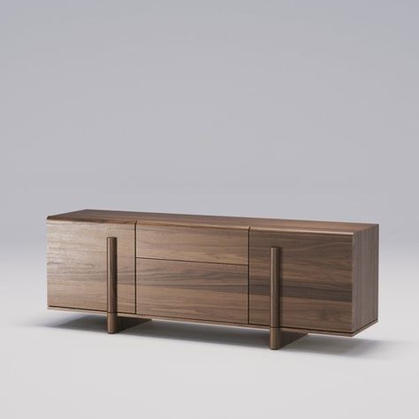 Brutalist Sideboard | Wewood - Portuguese Joinery Japandi Credenza Design, Japandi Tv Console, Brutalist Sideboard, Walnut Wood Furniture, 80's Room, Console Unit, Media Cabinets, Minimalist Furniture Design, Wood Tv Cabinet