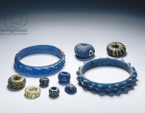 Bracelets and beads, Iron Age (glass) - Ashmolean Museum, Oxford Viking Beads, Glass Bracelets, Oxford Uk, Ashmolean Museum, University Of Oxford, Roman Jewelry, Ancient Jewellery, Historical Jewellery, Medieval Jewelry