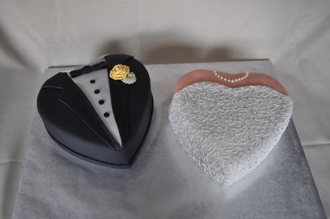 Heart Bride and Groom - Heart Shaped Bride and Groom cake for my Sister in Law's Bridal Shower. Wedding Shower Cake, Wedding Shower Food, Tuxedo Cake, Ladybug Cakes, Bachelorette Cake, Wedding Shower Cakes, Dragon Wedding, Heart Wedding Cakes, Bride And Groom Cake