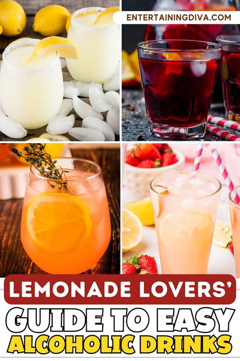 Lemonade Lover's Guide To Easy Alcoholic Drinks | Recipes Lemonade Mixed Drinks Alcohol, Alcohol Pitcher Drinks, Drinks With Lemonade, Lemonade Alcohol Drinks, Mixed Drinks Alcoholic, Alcoholic Lemonade, Alcoholic Lemonade Drinks, Fresh Cocktail Recipes, Summer Vodka Drinks