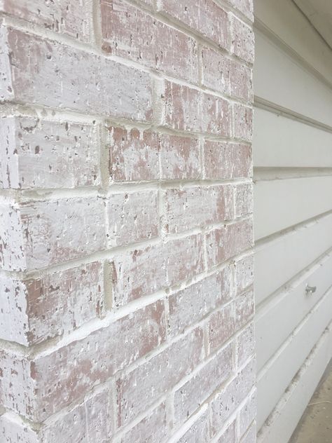 Lime wash #limewash when I lime washed my brick! The results are beautiful White Wash Exterior Brick, Red Brick To White Brick, Lime Wash Brick House Exterior, White Wash Brick Exterior Houses, White Wash Brick House, Limewashed Brick, Lime Washed Brick, Lime Wash Brick Exterior, Limewash Brick