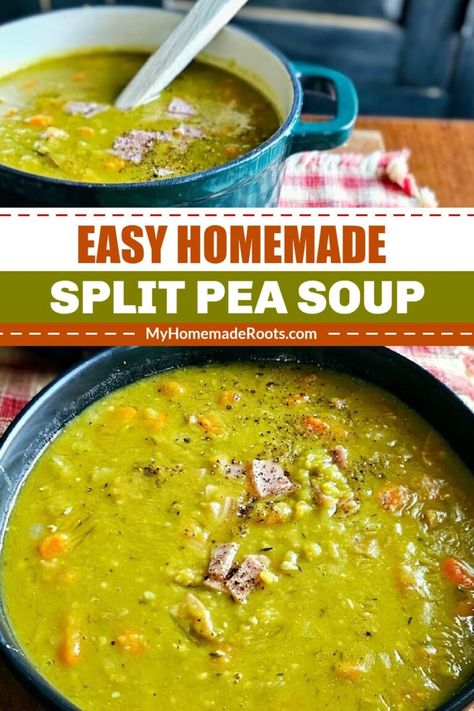 This Easy Split Pea Soup recipe is hearty, delicious, and budget-friendly. With just a handful of ingredients, you can have a steamy, homemade pot of soup on the table for dinner. Serve it with a salad or your favorite crusty bread to make it a full meal. Homemade Split Pea Soup, Easy Split Pea Soup, Split Pea And Ham Soup, Homestyle Meals, 2024 Health, Cleaning Eating, Pea Soup Recipe, Stews Recipes, Bread To Make