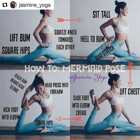 Eka Pada Rajakapotasana Variation ↔ One-Legged King Pigeon Pose Variation or Mermaid Pose on @yogaalignment . . . #howtoyoga with @jasmine_yoga ・・・ #JasmineYogaTutorial : #MermaidPose #yogaalignment #improveyourpractice One of my go-to backbends. Many of us can get into the mermaid pose but there is a tendency to 'sit' onto one hip when entering mermaid which makes the backbend lopsided and you also risk crashing into the lower back 1) We practice squaring the hips in pigeon pose. S... Mermaid Pose Yoga, Mermaid Poses, Yoga Mermaid, Compass Pose, Hata Yoga, Mermaid Pose, Yoga Nature, Yoga Nutrition, The Splits