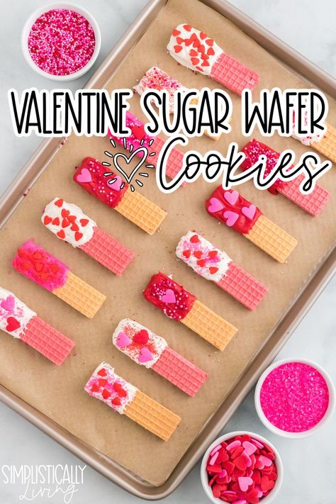 Valentine Sugar Wafer Cookies on baking sheet My Heavenly Recipes, Valentines Day Sugar Cookies, Heavenly Recipes, Valentine's Day Treats, Valentines Snacks, Valentines Baking, Valentine Desserts, Wafer Cookies, Cutout Sugar Cookies