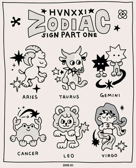 Doodle Poster, Artist Alley, Aries Taurus, Leo Virgo, Zodiac Art, Virgo Zodiac, 로고 디자인, Funky Art, Illustration Drawing