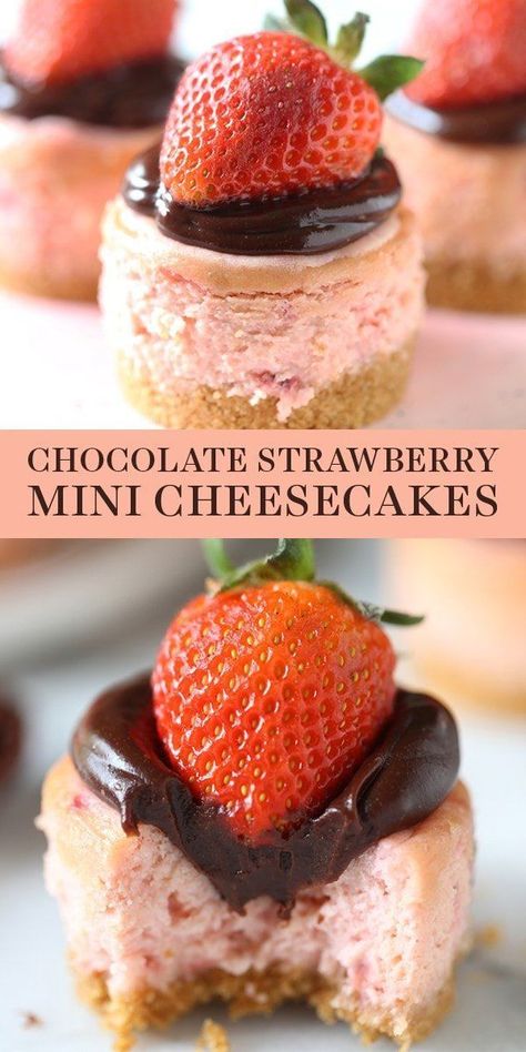 Chocolate Strawberry Mini Cheesecakes are perfectly easy, adorable, and transportable for the perfect Valentine’s Day dessert. Chocolate Valentines, Valentines Desserts, Biscuits Graham, Dessert Parfait, Mini Cheesecake Recipes, Valentine Desserts, Strawberry Chocolate, Valentines Day Desserts, Mini Cheesecakes