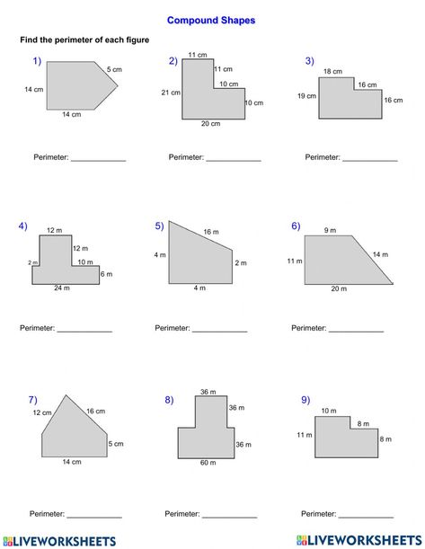 Compound Shapes, Area Of Composite Figures, Composite Figures, Area And Perimeter Worksheets, Composite Shapes, Volume Worksheets, Finding Area, Area Worksheets, Two Dimensional Shapes