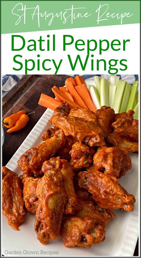 These datil pepper spicy wings are made with delicious hot sauce using fresh datil peppers and regular chicken wings Datil Pepper Recipe, Datil Peppers, Hot Sauce Chicken, Datil Pepper, Pepper Sauce Recipe, Canning Kitchen, Homemade Hot Sauce, Healthy Woman, Spicy Wings