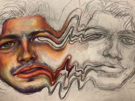 Faces Morphed Together Art, Distorted Portraits Drawing, Malena Bozzini, Face Distortion Art, Distortion Portraits, Merged Faces, Facial Distortion, Altered Portraits, Distortion Art