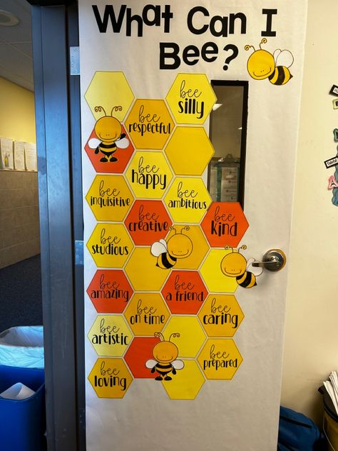 What Can I Bee Bulletin Board, The Best Place To Bee Classroom Door, Honey Bee Classroom Decor, Bee Decorations For Classroom, Bee Theme Classroom Door, Bee Door Decorations Classroom, Bee Classroom Door Ideas, Class Decoration Ideas Highschool, Bee Door Decoration