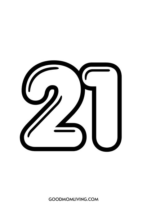 Bubble Number 21 21 Font Number, 21 Aesthetic Number, 21 Number Design Fonts, Number 21 Design, Free Number Printables, Stencil Free Printable, Numbers Free Printable, 21 Aesthetic, Numbers Drawing