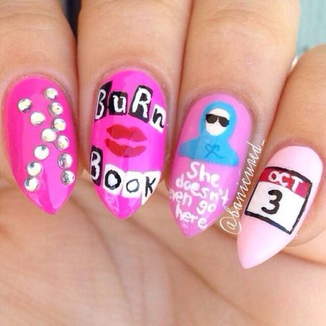 Mean Girls Nails, Mean Girls Party, Mean Girl Quotes, Mean Girls Movie, Pretty Nail Colors, Burn Book, Inspired Nails, Pink Nail Designs, Girls Nails