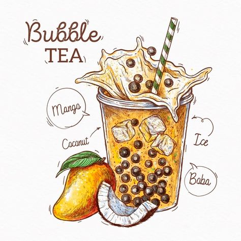 Hand drawn bubble tea flavors | Free Vector #Freepik #freevector #hand #hand-drawn #tea #bubble Bubble Tea Flavors, Bubble Drink, Tea Illustration, Tea Logo, Milk Splash, Bubble Milk Tea, Food Illustration Art, Peach Tea, Food Painting