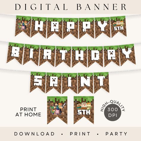 Mine Crafter Birthday Banner Party Decor DIGITAL DOWNLOAD by TwinklyDigitals on Etsy Banner Birthday, Flag Bunting, Birthday Banner, Bunting, Digital Download Etsy, Party Decor, Minecraft, Party Decorations, Display Homes