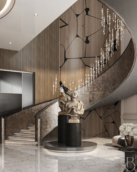 Luxurious Staircase, درابزين السلم, Luxury Room Design, Villa In Dubai, Luxury Houses Entrance, Stair Design Architecture, Staircase Interior Design, Luxury Ceiling Design, Luxury Staircase