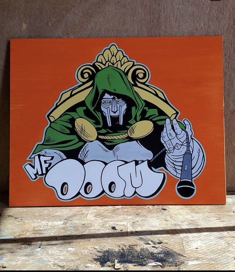 Mf Doom Painting Easy, Mf Doom Art Drawing, Mf Doom Painting, Mf Doom Graffiti, Doom Tattoo, Yasushi Nirasawa, Mic Tattoo, Bleach Painting, Mf Doom Mask