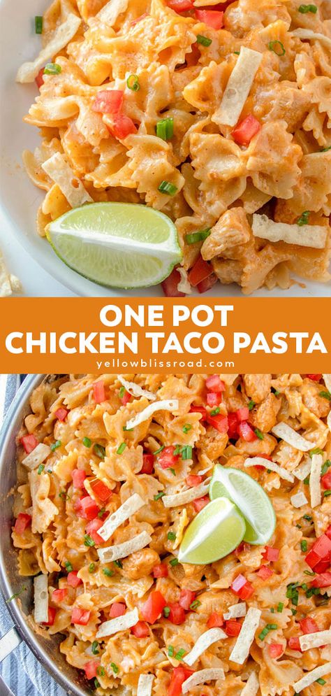 This Cheesy Chicken Taco One Pot Pasta is like mac and cheese blended with a flavorful chicken taco! All cooked in one pot for a simple weeknight dinner. Dinner Kids Love, One Pot Taco Pasta, Taco Pasta Recipe, Dinner For Kids, Taco Mac And Cheese, Taco Pasta Recipes, Dinner Kids, Smoked Sausage Pasta, Cheesy Chicken Pasta