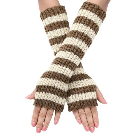 Striped Hand Warmers, Emo Stuff To Buy, Cute Arm Warmers, Crochet Hand Gloves, Cute Fingerless Gloves, Striped Arm Warmers, Knitted Arm Warmers, Fingerless Arm Warmers, Cute Gloves