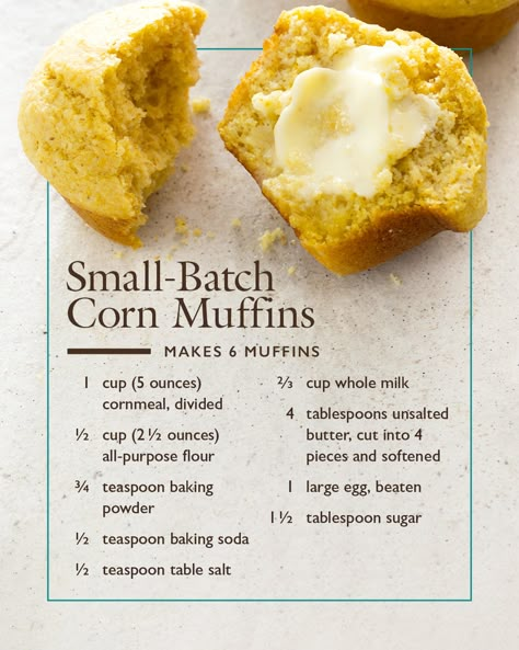 For muffins with rich, buttery cornmeal flavor and a tall, domed structure, we used twice as much cornmeal as is typical and reduced the large amount of sugar found in most recipes. Easy Corn Muffins, Easy Corn Muffins Recipe, Reduced Sugar Desserts, Sweet Corn Muffins Recipe, Cornbread Muffin Recipe, Corn Muffin Recipes, Healthy Cornmeal Muffins, Moist Cornmeal Muffins, Small Batch Corn Muffins