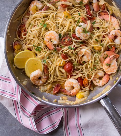 Spaghetti with Shrimp and Fennel | Carolyn's Cooking Salmon And Fennel Recipes, Shrimp And Fennel Recipes, Shrimp Provencal, Fennel Salmon, Spaghetti With Shrimp, Pasta Appetizers, Fennel Pasta, Shrimp Spaghetti, Seafood Pasta Recipes