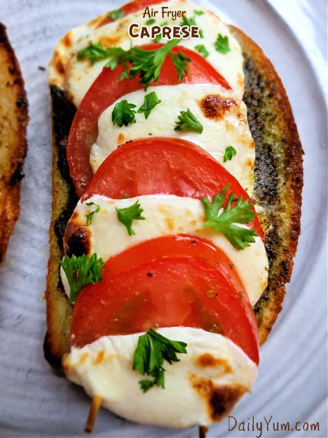 Air Fryer Caprese grilled cheese with pesto is a delicious and easy way to enjoy a classic grilled cheese sandwich. Caprese Bread Recipe, Healthy Grilled Cheese, Caprese Grilled Cheese, Air Fryer Grilled Cheese, Daily Yum, Cheese Melt, Quick Delicious Dinner, Tomato Caprese, Mozzarella Sandwich