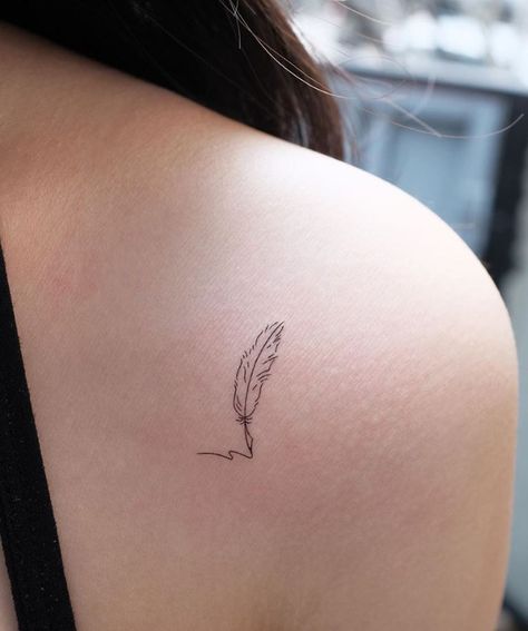 The Best Tiny Tattoos Of All Time - TheTatt Tattoos For Journalist, Poetry Tattoo Ideas For Women, English Teacher Tattoo Ideas, Pen And Quill Tattoo, The Nightingale Tattoo, Literary Tattoos Minimalist, Writer Tattoo Ideas Writing, Tattoo Of A Book, Page Master Tattoo