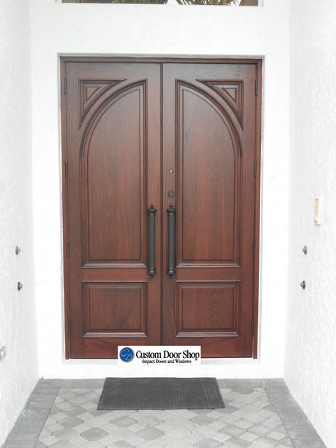 Solid wood double door with arch design Wood Door Design, Pintu Ganda, Mahogany Door, Mahogany Wood Doors, Wooden Double Doors, Double Doors Exterior, House Main Door Design, Main Entrance Door Design, Front Door Design Wood