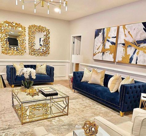 ’s the Blue and Gold got me 🤩!! This beautiful living room set us available in many colors!! 3101 NW. 27th Ave., Miami, FL 33142 ..........… Royal Blue Living Room Decor Ideas, Royal Blue And Gold Living Room, Royal Blue Living Room Decor, Blue And Gold Living Room, Lavish Living Room, Blue Couch, Apartment Decorating Living, Family Room Makeover, Blue Living Room Decor