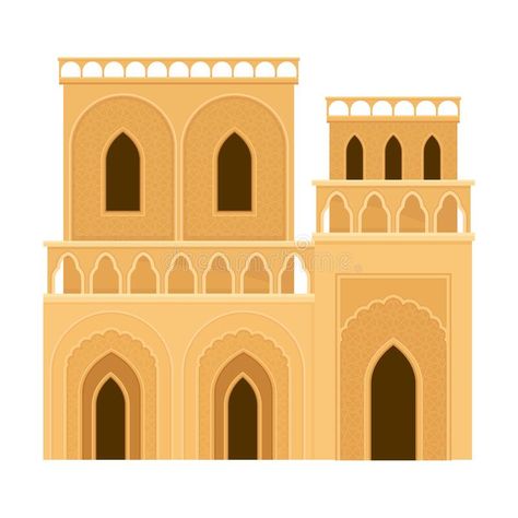 Traditional Gulf Architecture, Urban House Exterior, Jaipur Architecture, Islamic Palace, Exterior Illustration, Egypt Party, Arabic Architecture, Couple Illustration Wedding, Building Vector