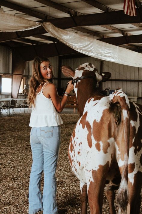 Senior Pictures With Cattle, Cow Photoshoot Picture Ideas, Highland Cow Photoshoot, Farm Senior Pictures, Showing Cattle, Western Summer Outfits, Graduation Things, Real Cowgirl, Fair Pictures