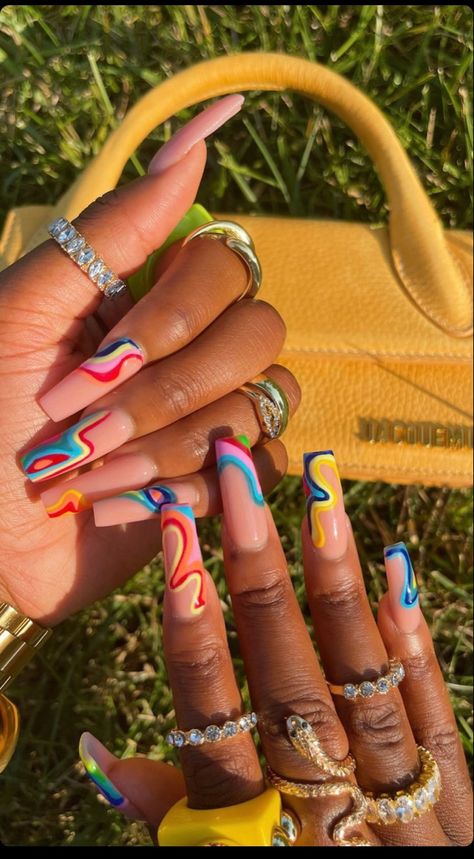 70s Nails, Ambre Nails, Art Deco Nails, Acrylic Toe Nails, Hippie Nails, Pink Ombre Nails, Diy Acrylic Nails, Inspired Nails, Nail Candy