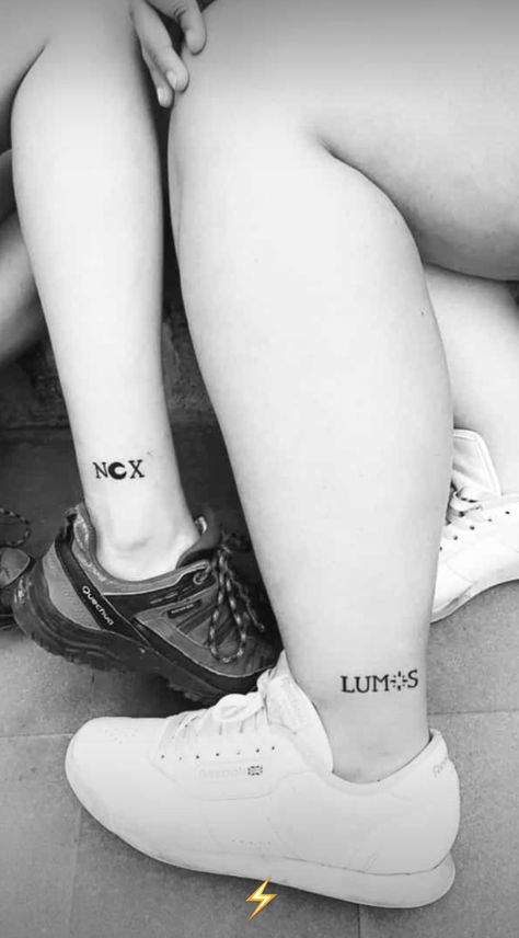 Matching Tattoos Harry Potter, Harry Potter Sibling Tattoos, Lumos Nox Tattoo, Nox Tattoos, Matching Harry Potter Tattoos, Cassette Tattoo, Lumos Nox, Inspo Tattoo, Minimalistic Tattoos