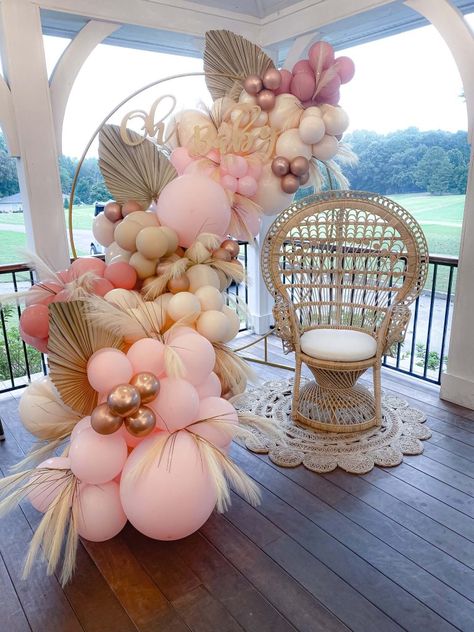 Round Arch Backdrop Balloons, Boho Balloon Decor, Boho Balloon Garland Backdrop, Baptism Balloon Garland, Boho Backdrop Ideas, Birthday Ballon Decorations, Boho Baby Shower Backdrop, Boho Balloon Arch, Boho Balloon Garland