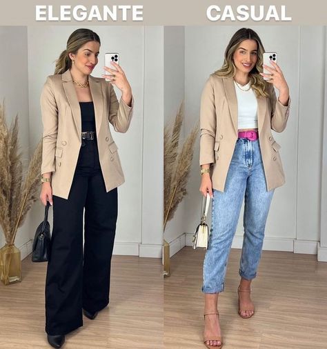 Outfit Con Blazer, Casual Elegant Outfits, Blazer Off White, Fashion Work Outfit, Off White Blazer, Outfit Blazer, Stylish Work Attire, Sweat Dress, Blazer With Jeans