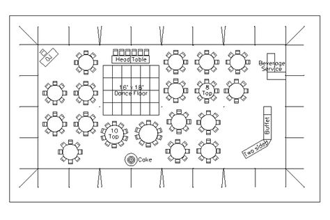 Sample Layout for a reception with 150 guests a 40' x 80' tent with dinner seating, a buffet, a dance floor and space for a DJ. Recommitment Ceremony, Wedding Tent Layout, Wedding Reception Tables Layout, Wedding Floor Plan, Venue Layout, Wedding Reception Rooms, Wedding Table Layouts, Buffet Wedding Reception, Wedding Layouts