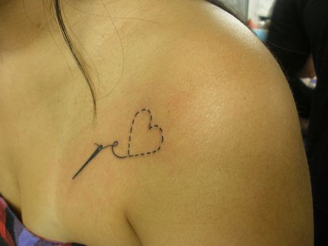 Cute little tattoo Heart Tattoo On Shoulder, Types Of Hobbies, Craft Tattoo, Mommy Daughter Tattoos, Sewing Tattoos, Grandma Tattoos, Tattoo On Shoulder, Tattoo T, Mom Tattoo Designs