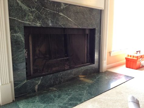 Marble Fireplace Makeover, Green Marble Fireplace, Fireplace Updates, White Fireplace Surround, Projects Around The House, Granite Fireplace, Diy Fireplace Makeover, Deer Crossing, Natural Stone Fireplaces