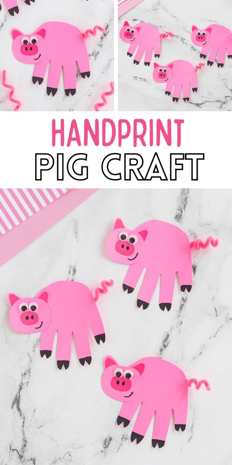 Create your own handprint pig craft using simple craft supplies and a little creativity. Farm Theme Crafts, Farm Animals Preschool, Farm Animals Activities, Farm Animal Crafts, Farm Craft, Pig Crafts, Farm Preschool, Toddler Art Projects, Farm Activities