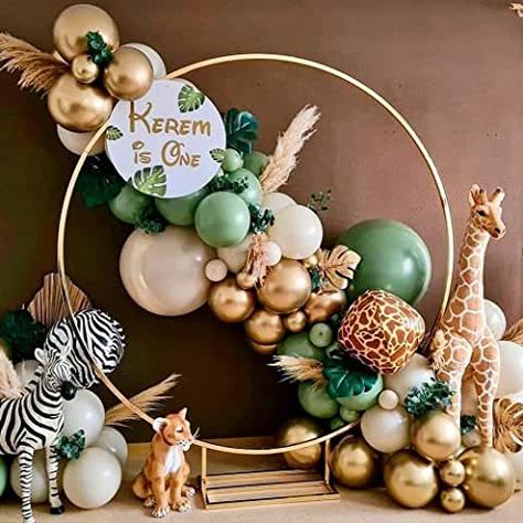 Jungle Safari Party Decorations, Green Balloon Garland, Safari Birthday Party Decorations, Safari Balloon, Safari Party Decorations, Jungle Thema, Jungle Safari Birthday, Jungle Birthday Party, Jungle Safari Party