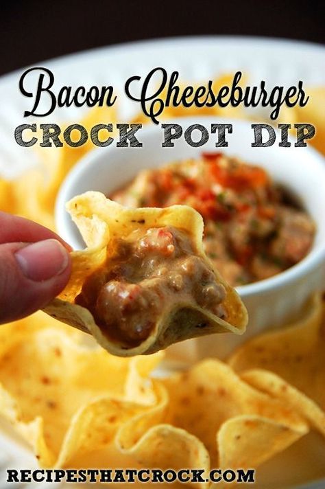 Bacon Cheeseburger Crockpot Dip Crock Pot Dip Recipes, Dip Recipes Crockpot, Crock Pot Dips, Food Appetizers, Pot Luck, Bacon Cheeseburger, Ideas Food, Buffalo Chicken Dip, S'mores