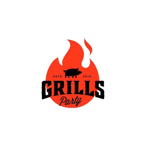 Flame Logo Design, Barbeque Invitations, Woodfire Pizza, Logo Design Vintage, Pig Logo, Flame Logo, Pizza Logo, Invitation Party, Fire Flame