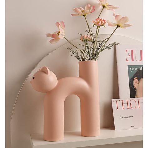 PRICES MAY VARY. 【Adorable Design】: The Cat-Shaped Vase is a great way to add a touch of whimsy and fun to your home or office. It features a unique cat shape and soft colors, simple and beautiful, making your room fresh, for holding flowers, or any other plant. They will bring a smile to any face. It's a perfect addition to any home. 【Cat Vase For Flowers】: Our plant vase combines a modern U-shape and a cute fashionable cat shape design, full of the rich breath of life. Size at 8.27*7.09In, The Cat Vase, Shoe Rack Living Room, Fleur Design, Yellow Cat, Small Bouquet, Design Flower, Types Of Flowers, Nordic Style, Cartoon Design