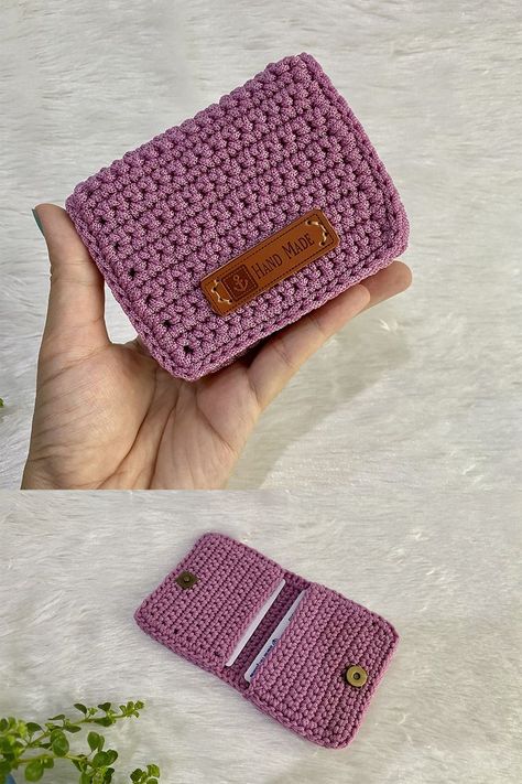 CROCHET WALLET : Easy Crochet Bag 2 in 1 | Crochet Wallet and Card Holder Bag #crochetwallet #cardholder #crochetbag Materials 🥰 : 1. Polypropylene(PP) rope size 1.8 mm. 2. Crochet Hook No.5 size 3 mm. 3. Magnetic Button 14 mm. 4. Scissors 5. Needle Finished size: Height 9 cm. Width 10 cm. Depth 2.5 cm Crochet Card Pouch, Crochet Card Holder, Wallet Pattern Free, Easy Crochet Bag, Make Step By Step, Crochet Wallet, Crochet Button, Diy Crochet Patterns, Crochet Case