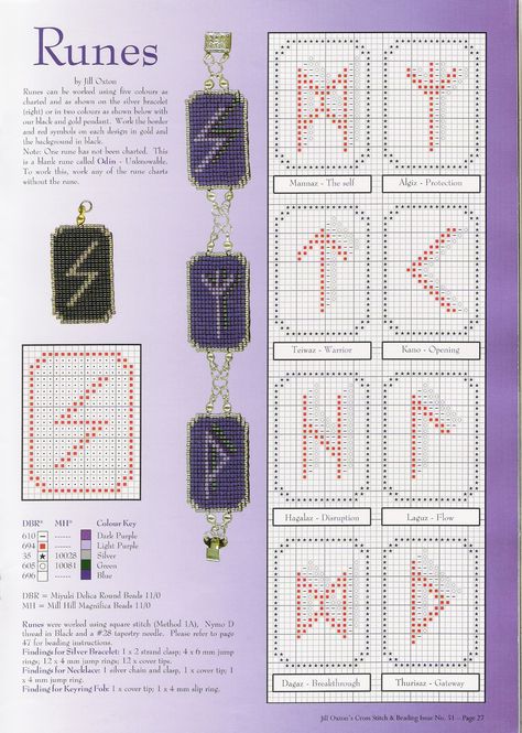 Jill Oxton's Cross Stitch & Beading Issue No. 51 Pagan Beading Patterns, Jill Oxton Cross Stitch, Pagan Cross Stitch Patterns, Pagan Crochet Patterns Free, Viking Cross Stitch, Pagan Cross Stitch, Friendship Bracelets Ideas, Witch Cross Stitch, Celtic Cross Stitch