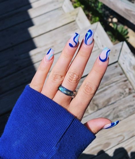 Blue Nail Design #nailart #nailsacrylic #coffinnails Royal Blue Nails Designs, Blue Nail Design, Blue Prom Nails, Royal Blue Nails, Blue Acrylic Nails, Lines On Nails, Blue Nail Designs, Blue Nail, Nail Tattoo